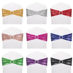 All Around Sequin Chair Sashes with Bows Stretchy Spandex Decorative Shiny Sparkly Sash Band for Banquet Chair Cover