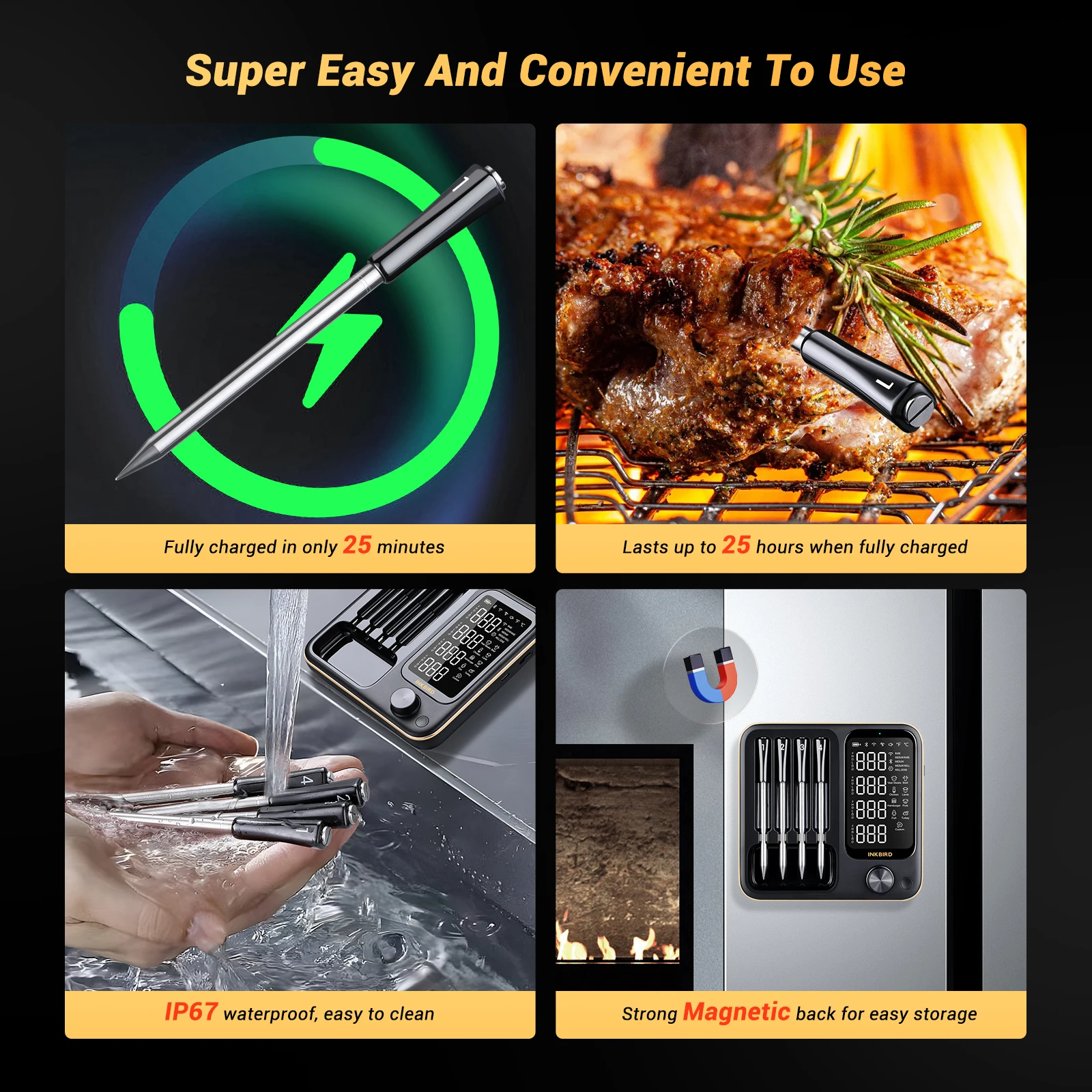 INKBIRD INT-14BW Three mode Wireless Meat Thermometer WiFi 2.4GHz and Bluetooth 5.4 Meat Thermometer with 4 Probes