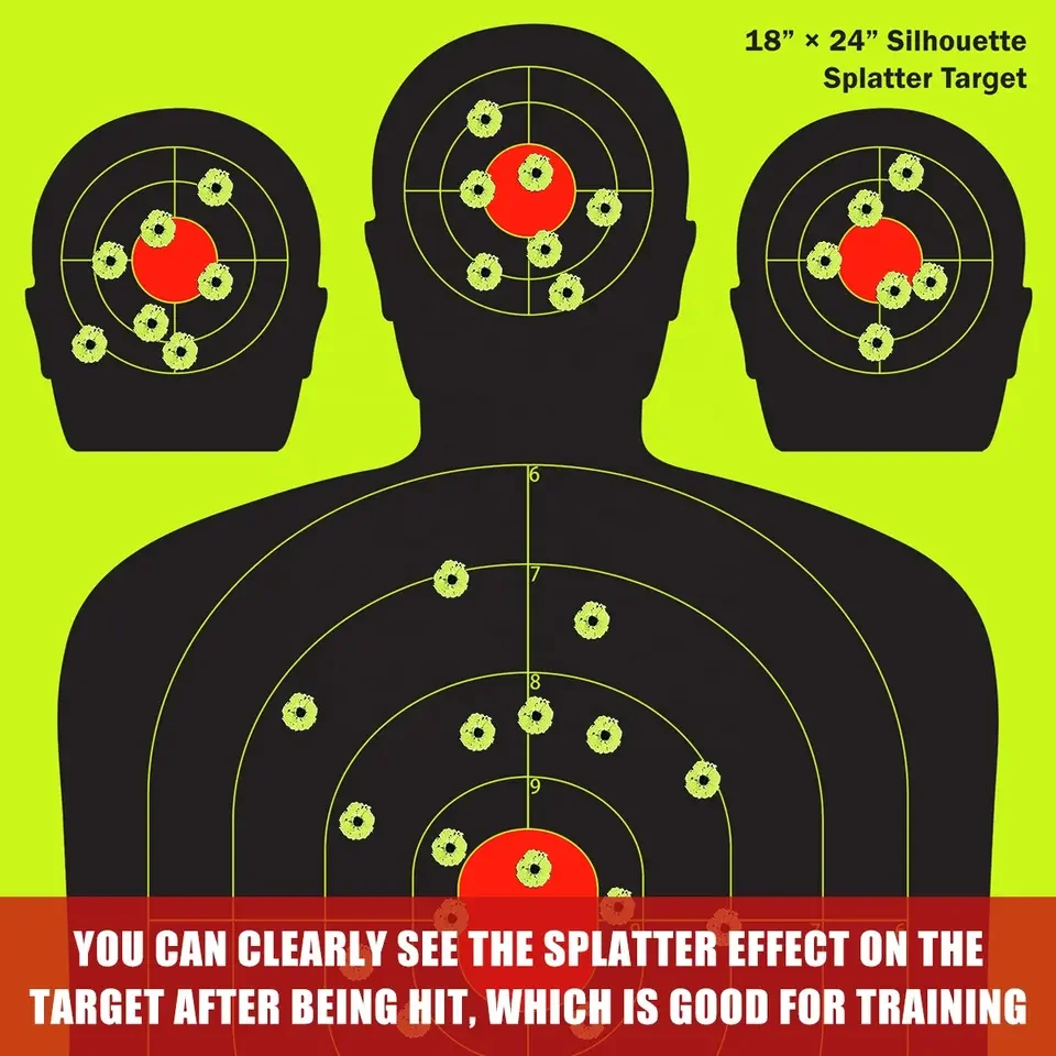 Bright Fluorescent 18x24 Splatter Target  Silhouette Paper Shooting Target  for Range Practice