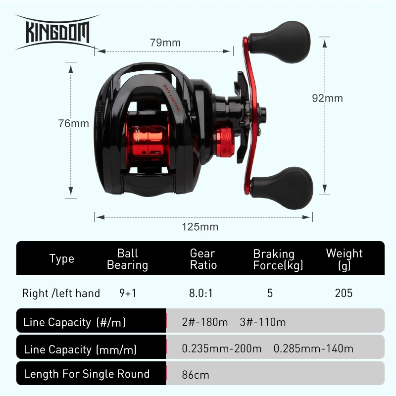 SHADOW TIP 9+1BB Fishing Reel Gold and Red Color 5kg Braking Power 8.0:1 Gear Ratio 205g Light Weight Bait Casting Fishing Reels