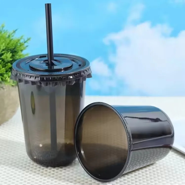 Black Pet Cup U Shape PET Juice Bubble Tea Cup 10oz 12oz 14oz 16oz 300ml 360ml 400ml 500ml U Shape Plastic Cups with Lids
