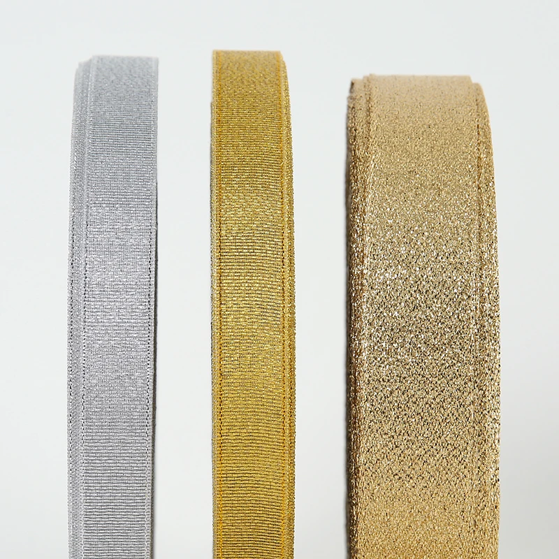 Shinny Gold Metallic Ribbon Luxury Gift Glitter Metallic Satin Ribbon