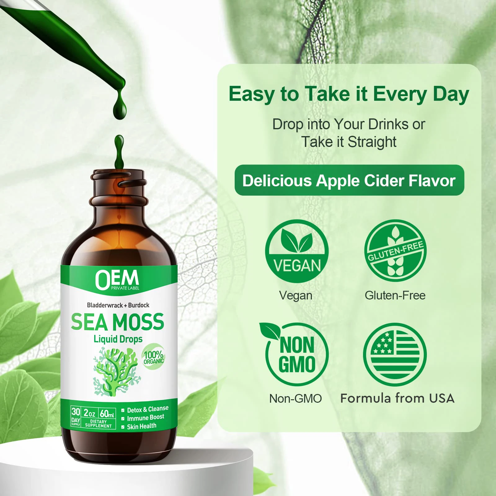 Sea Moss Liquid Drops Private Label Organic Sea Moss Liquid Drops Oil Bladderwrack Burdock Root Extract Seamoss Drop