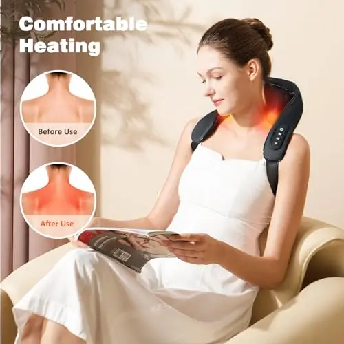 USB-C Rechargeable Kneading Massage Hot Compress Shiatsu Back Shoulder Neck Massager for Pain Relief