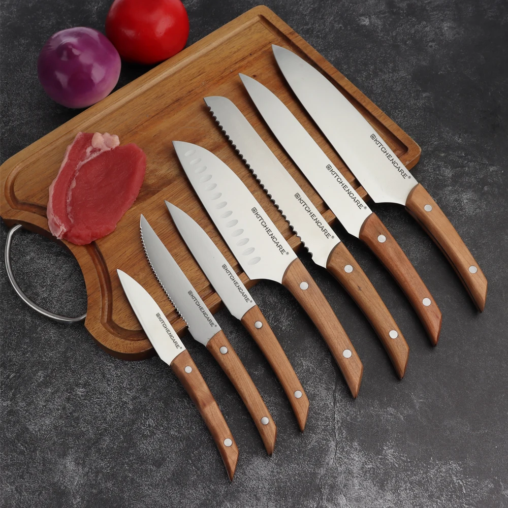 KITCHENCARE 4 piece Kitchen Knives Set Custom Beaf Serrated Knife Wood Steak Knives Set