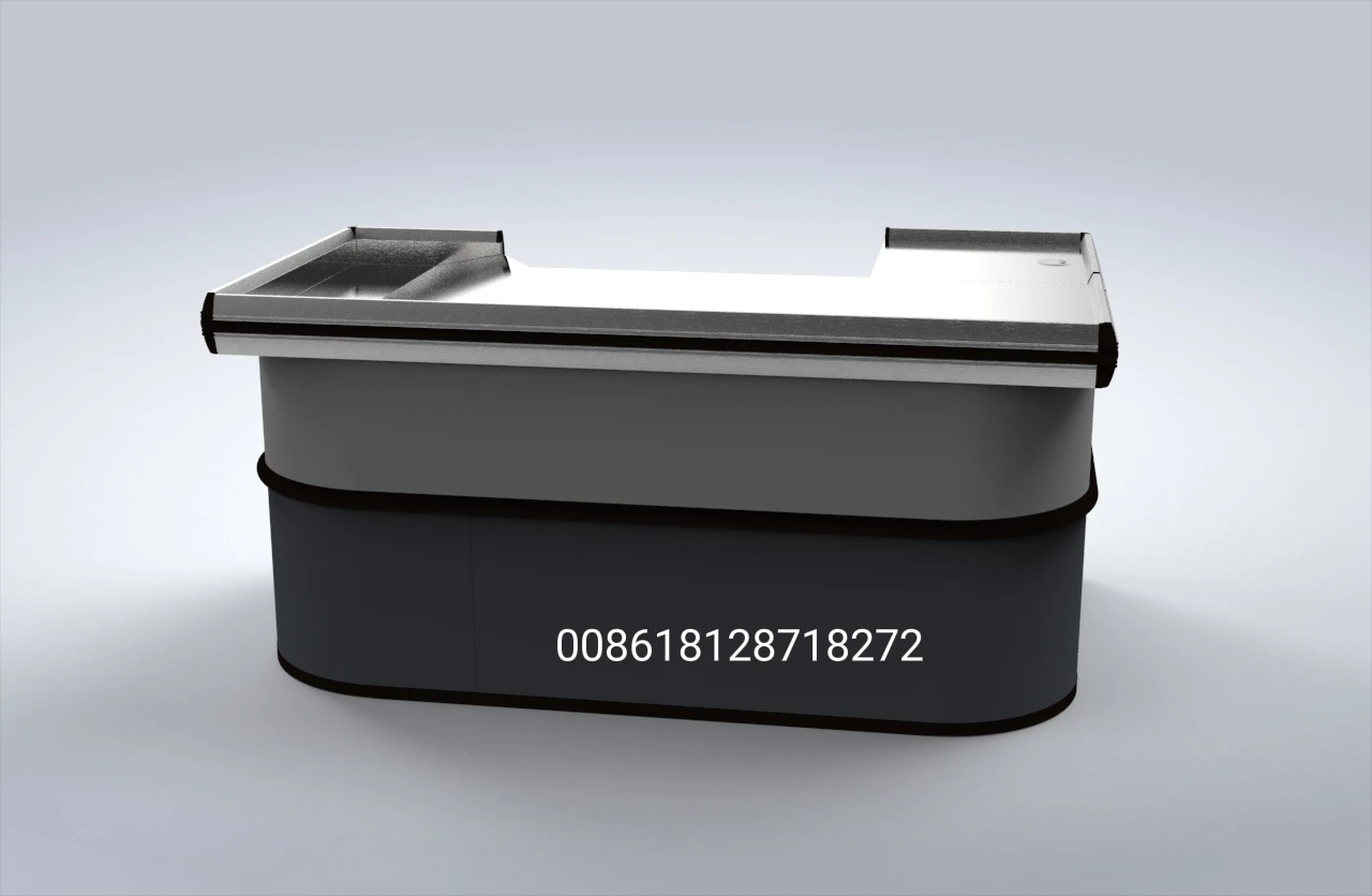 Supermarket Cashier Cash Desk Checkout Counter Edge Steel Belt Sets Packing Finish Plastic Powder Material Origin Type Aluminum