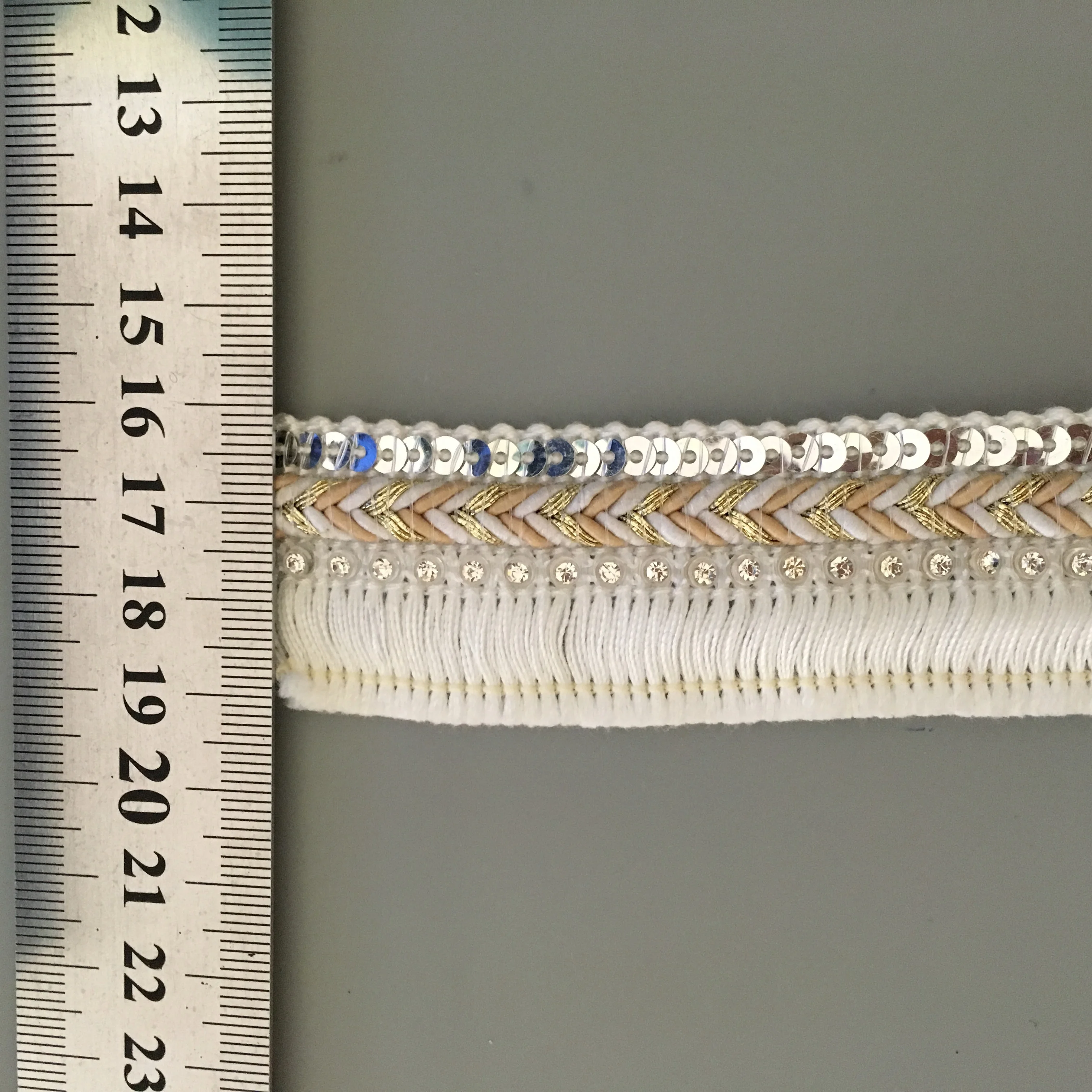 Rhinestone sequin tassel fringe in white and pink colors by meters