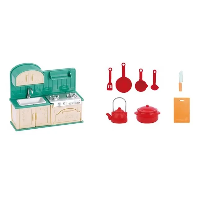 Forest Family Furniture Sets Kids Pretend Toys Mini Dollhouse Motorbike Refrigerator Educational Role Play Toys