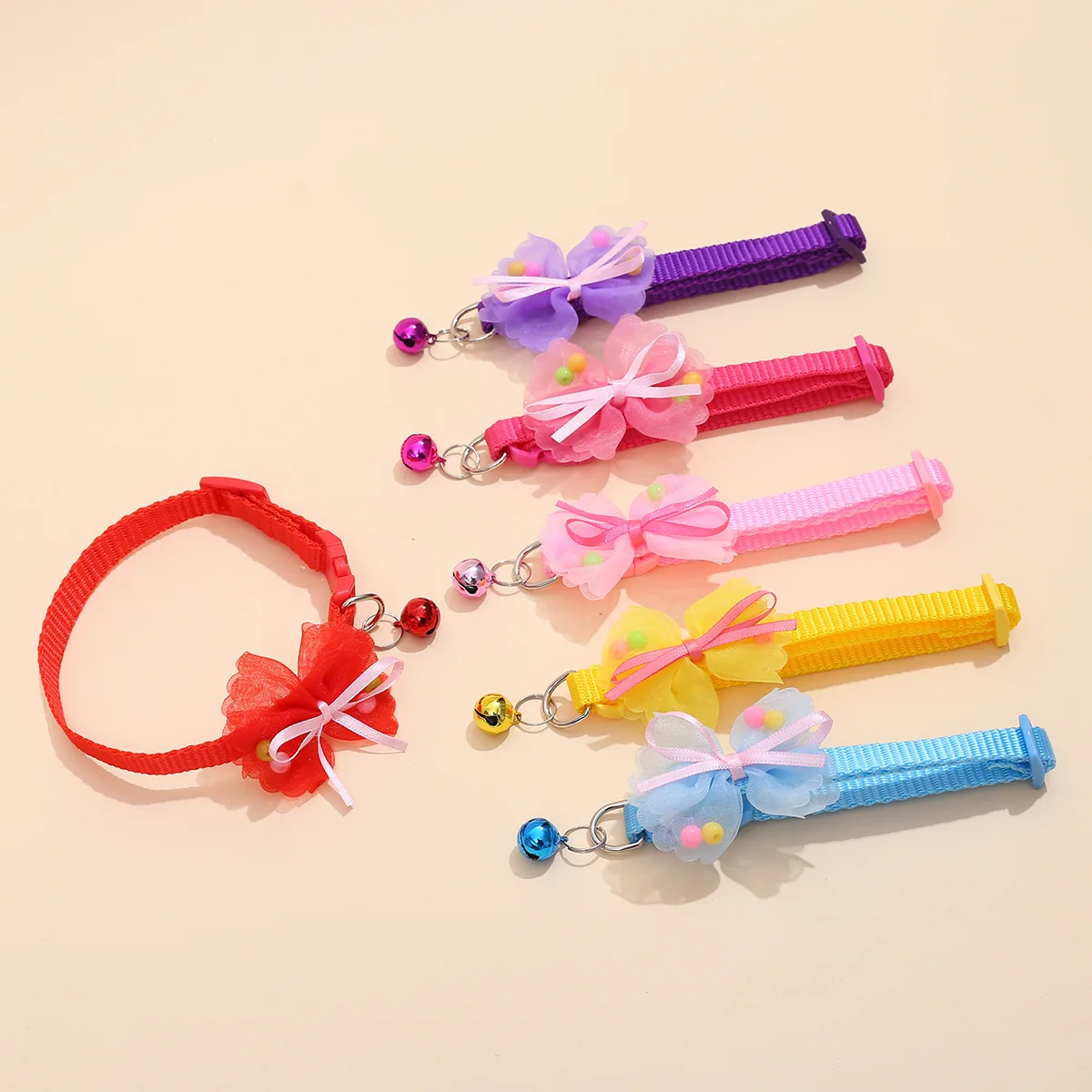 2024 Fashion Customized Exclusive Style Gorgeous Multicolored Decorations Bowknot Bells Pet Collars