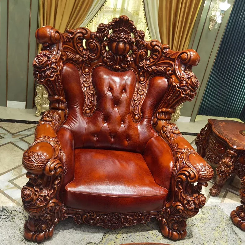 Classic luxury wood carving living room furniture set, High quality wooden hand carved royal furniture