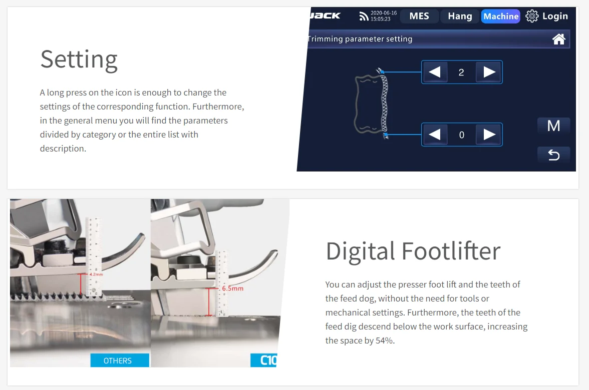 JACK C10+ Cylinder Bed Overlock Sewing Machine With Touch Screen Panel