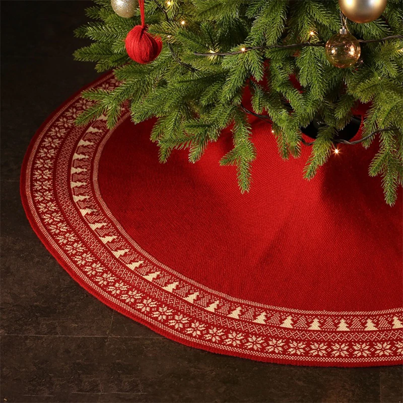 Knitting Wool Retro Small Snowflake Xmas Tree Skirt Decorations Red Grey Christmas Skirt Tree
