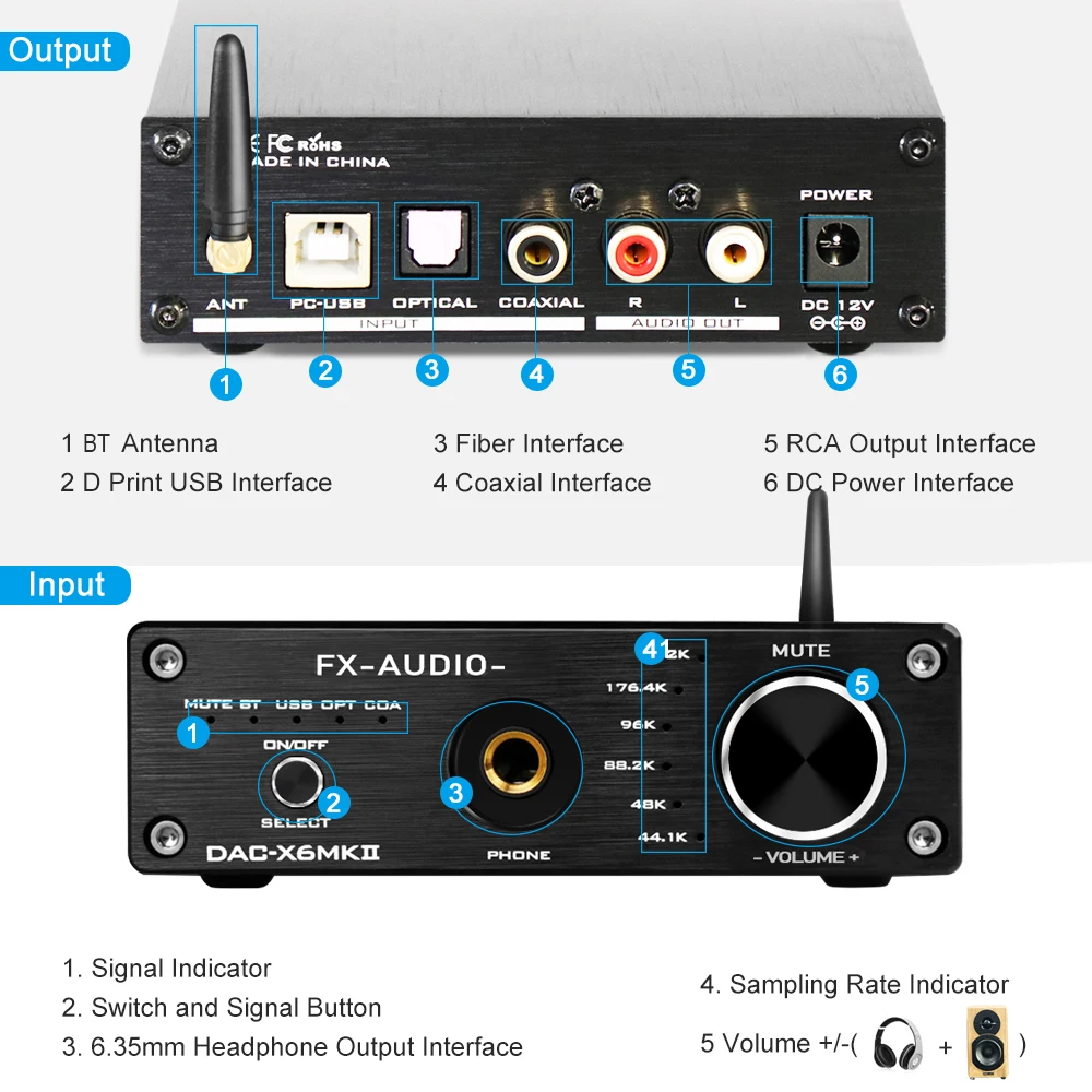 FX AUDIO Factory Hifi DAC Optical Coaxial USB Wireless Digital to Analog Converter Bluetootes Audio DAC