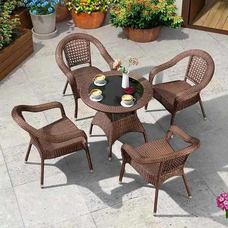 Outdoor table and chair courtyard outdoor outdoor balcony rattan woven waterproof sun protection leisure simple rattan chair