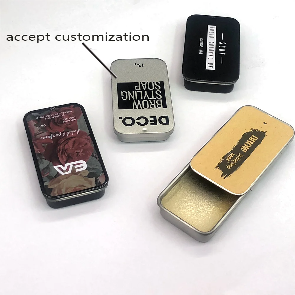 Empty Small Rectangle Metal Tin Candy/Mint/Cosmetic/Brow Soap/Solid Perfume/Lip Balm Slide Top Metal Tin Case/Box/Containe