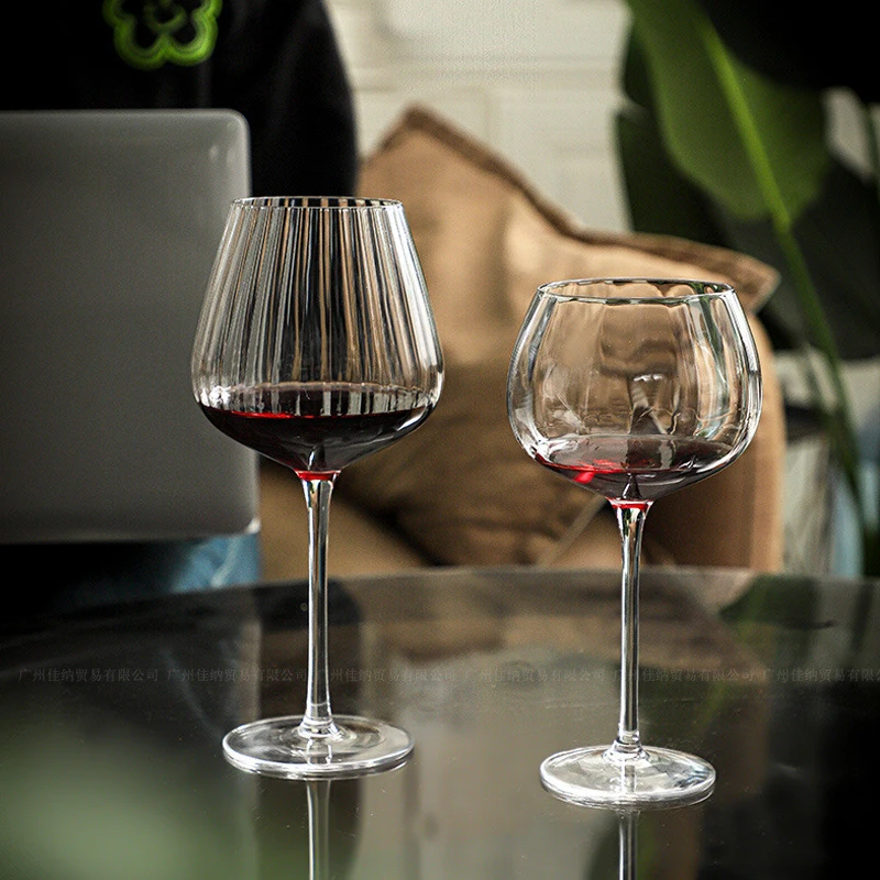 Wholesale Customized Champagne Glasses With Crystal Stem Vertical Stripe Goblet Red Wine Glass For Wedding