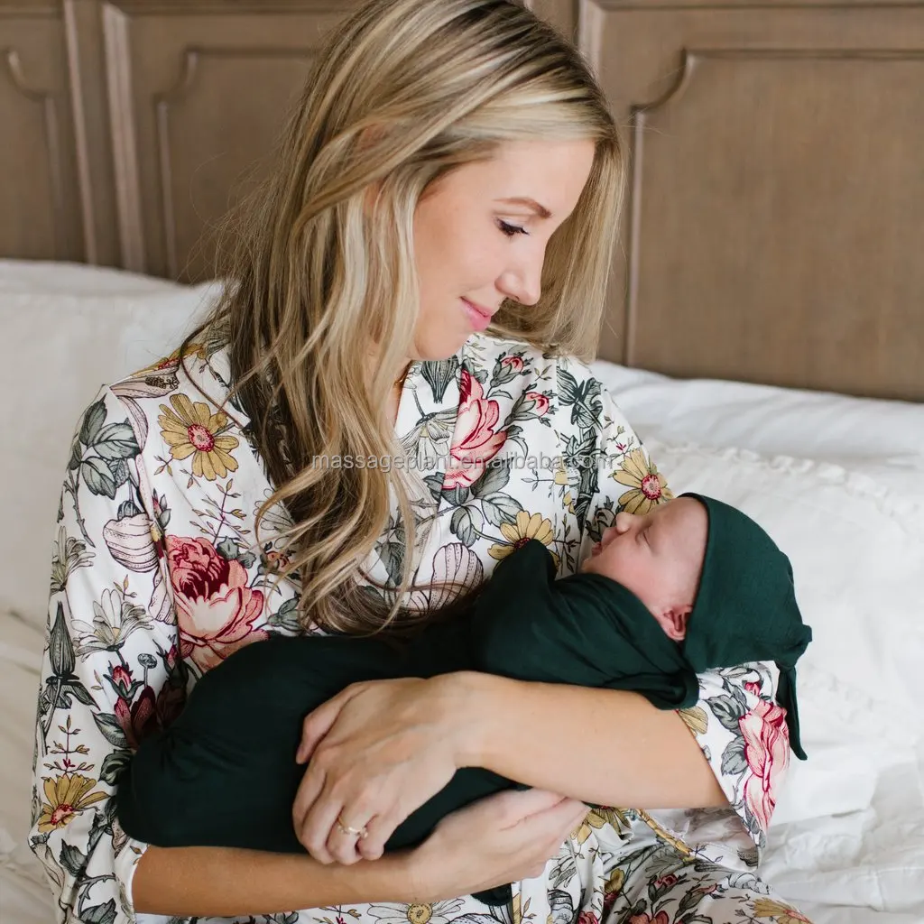 Matching swaddle and robe floral muslin baby swaddle bag blanket