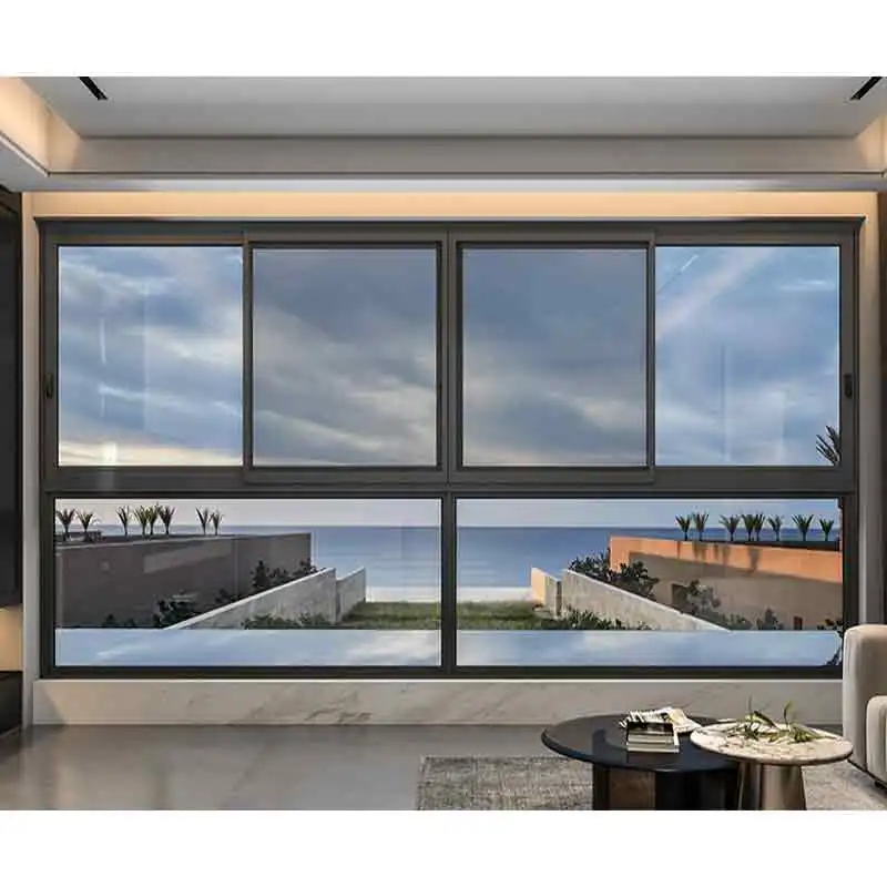 High quality 6 track most popular Sliding glass fixed ]french type slide security lock horizontal sash grey color sliding window