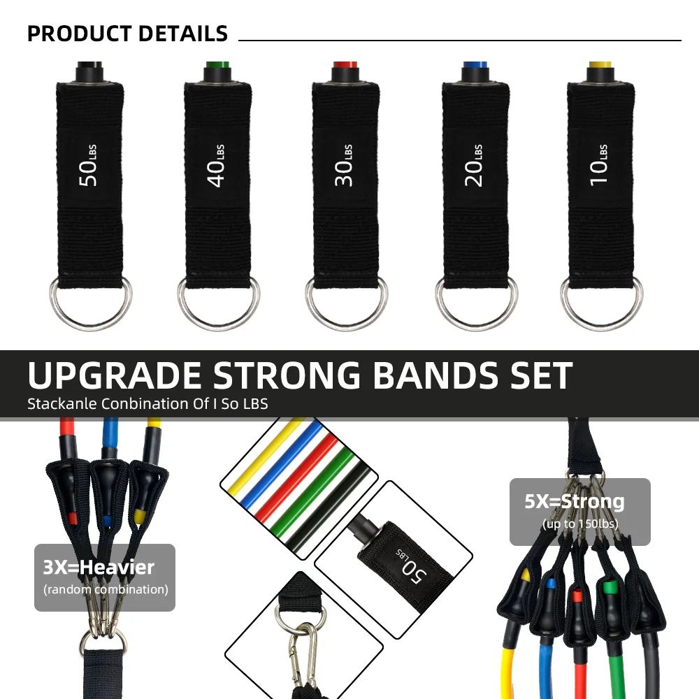 GEDENG Latex Tube Set Natural Resistance Band Fitness Exercise Bande Toning Tube Accept Custom Logo 2 Set 11 Pcs Resistance