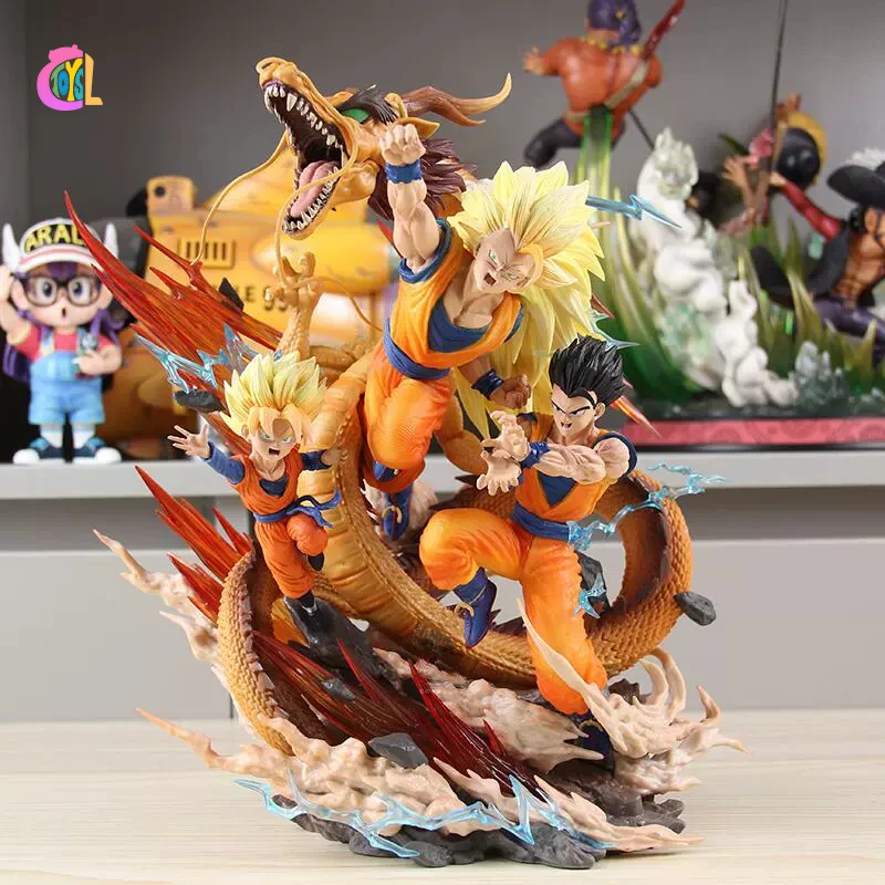 LS Dragon Fist 27cm Statue DBZ Goku Kids Super Saiyan Three Character Ornaments Collection Model Action Anime Figure