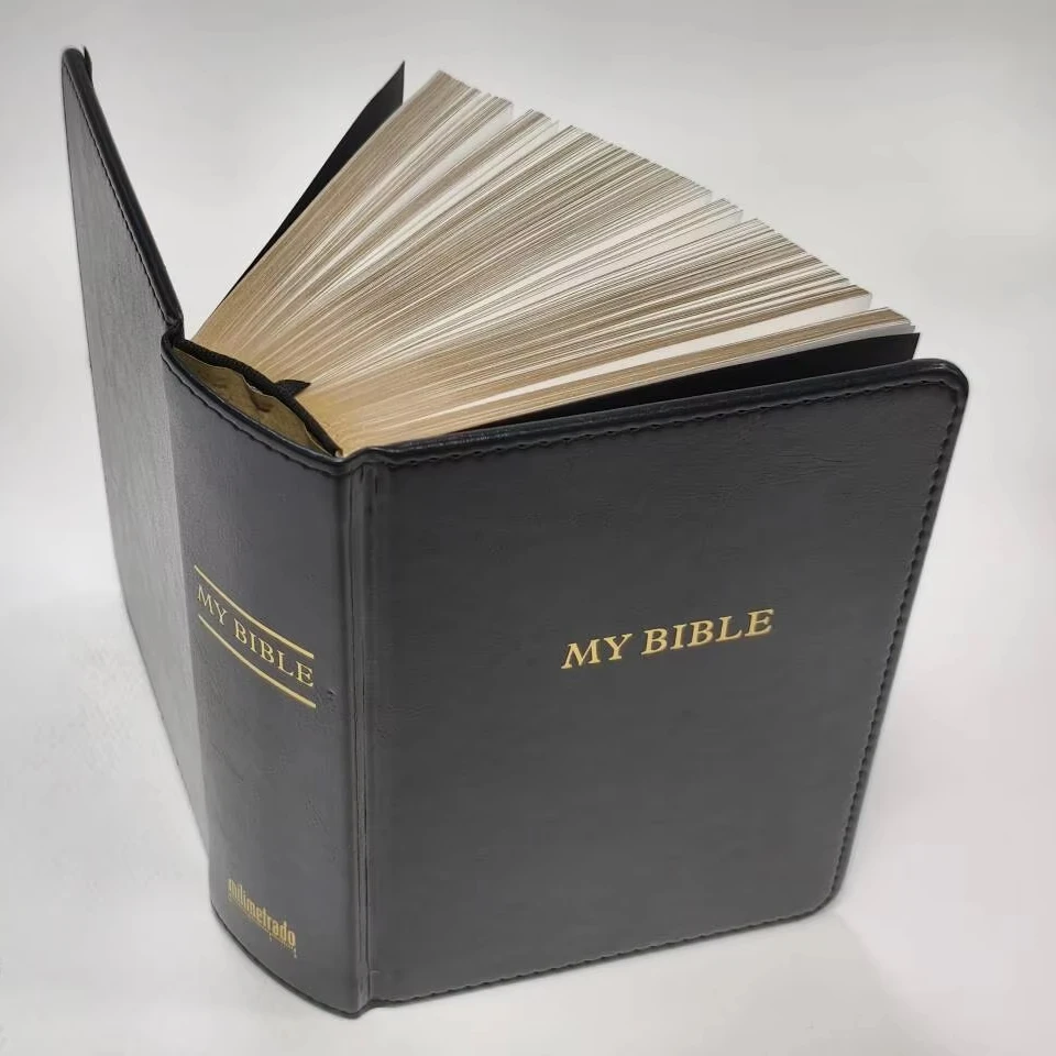 2024 Hot Sale OEM ODM Custom Bible Book Printing Sets Black Leather Cover Custom KJV Holy Bible Book Printing