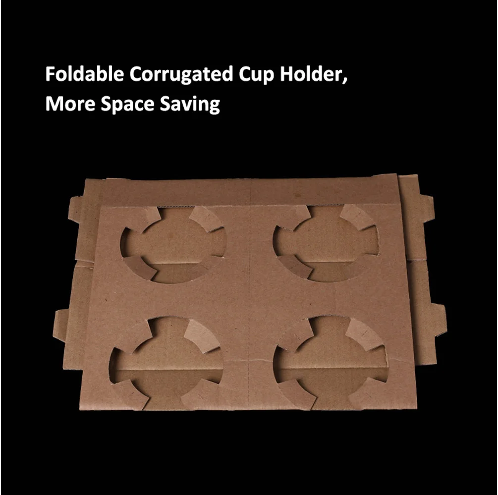 Paper Pulp Tray Foldable Kraft Corrugated Cardboard Retractable 4 Cup Disposable Sleeve Coffee Cup Holder Foldable Cup Carrier