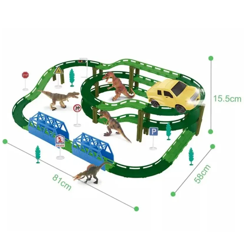 New Battery Operated Rail Race Car Slot Track Sets Toy Dinosaur Racing Track Car Adventure Toys