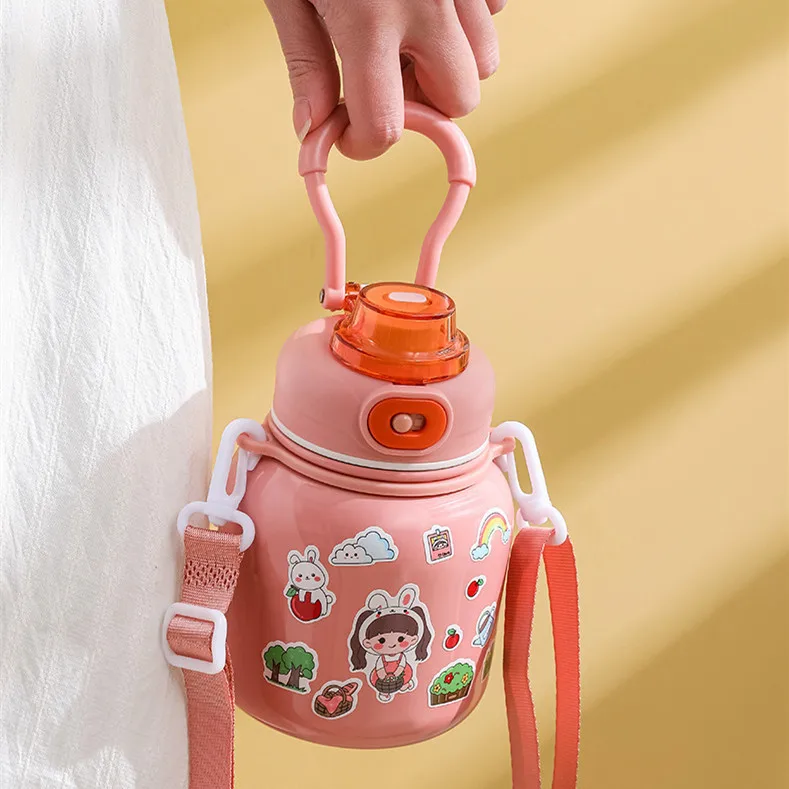 480ml Student Kids Portable Outdoor Strap Double Wall Vacuum 316 Stainless Steel Water Bottle Kettle