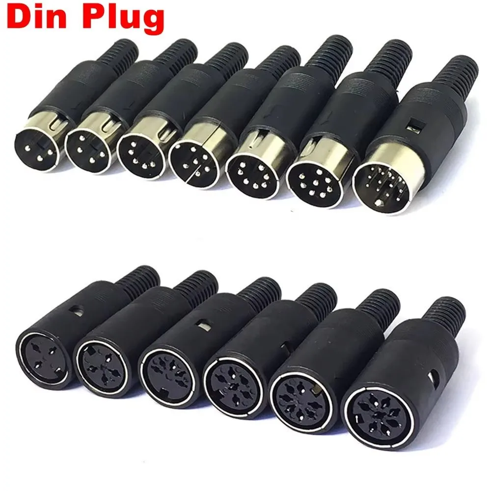 Male Plug /Female Keyboard Solder S MIDI Socket DIN Connector Plug 3/4/5/6/7/8 PIN Chassis Cable Mount With Plastic Handle