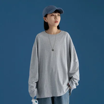 Женская футболка с длинными рукавами, модные новые свободные хлопковые топы, Женская осенне-зимняя универсальная рубашка с внутренней подкладкой