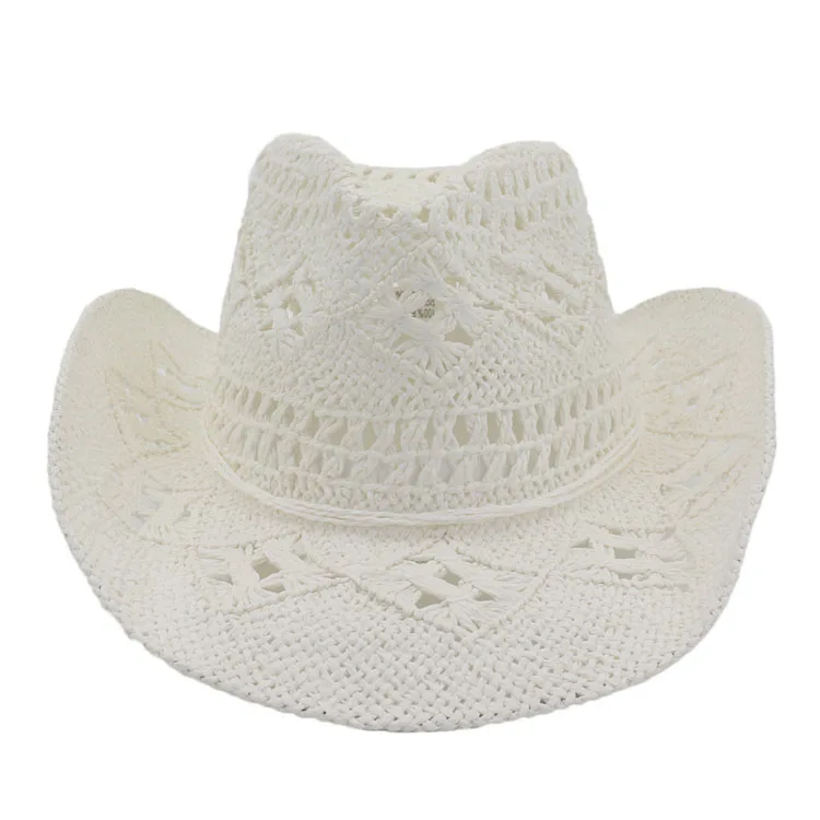 New Hollow Spring And Summer Outdoor Men And Women Couple Hat Travel Sunscreen Visor Western Cowboy Hand Woven Straw Hat