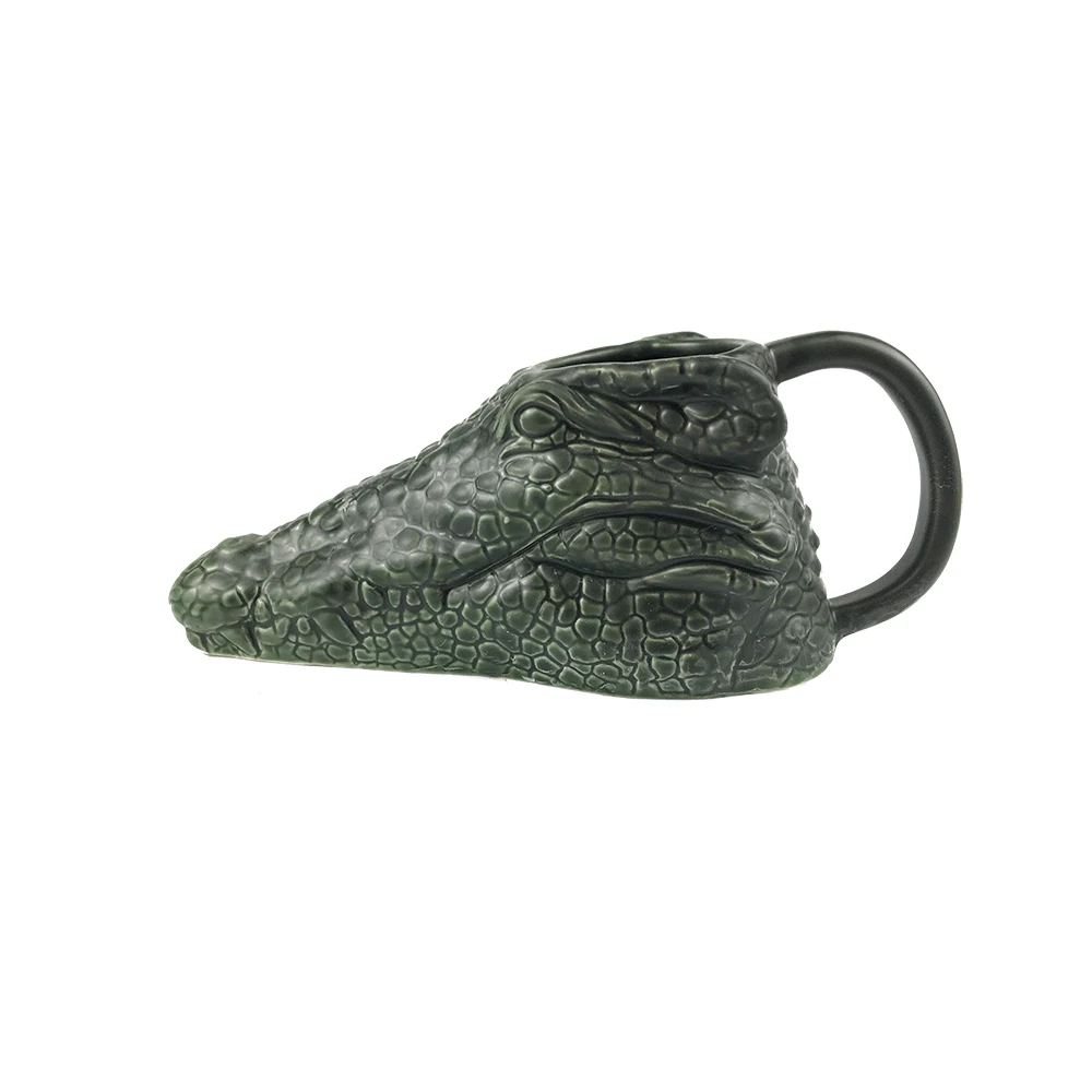hand painted custom design 3d animal face crocodile shaped ceramic coffee cup mug