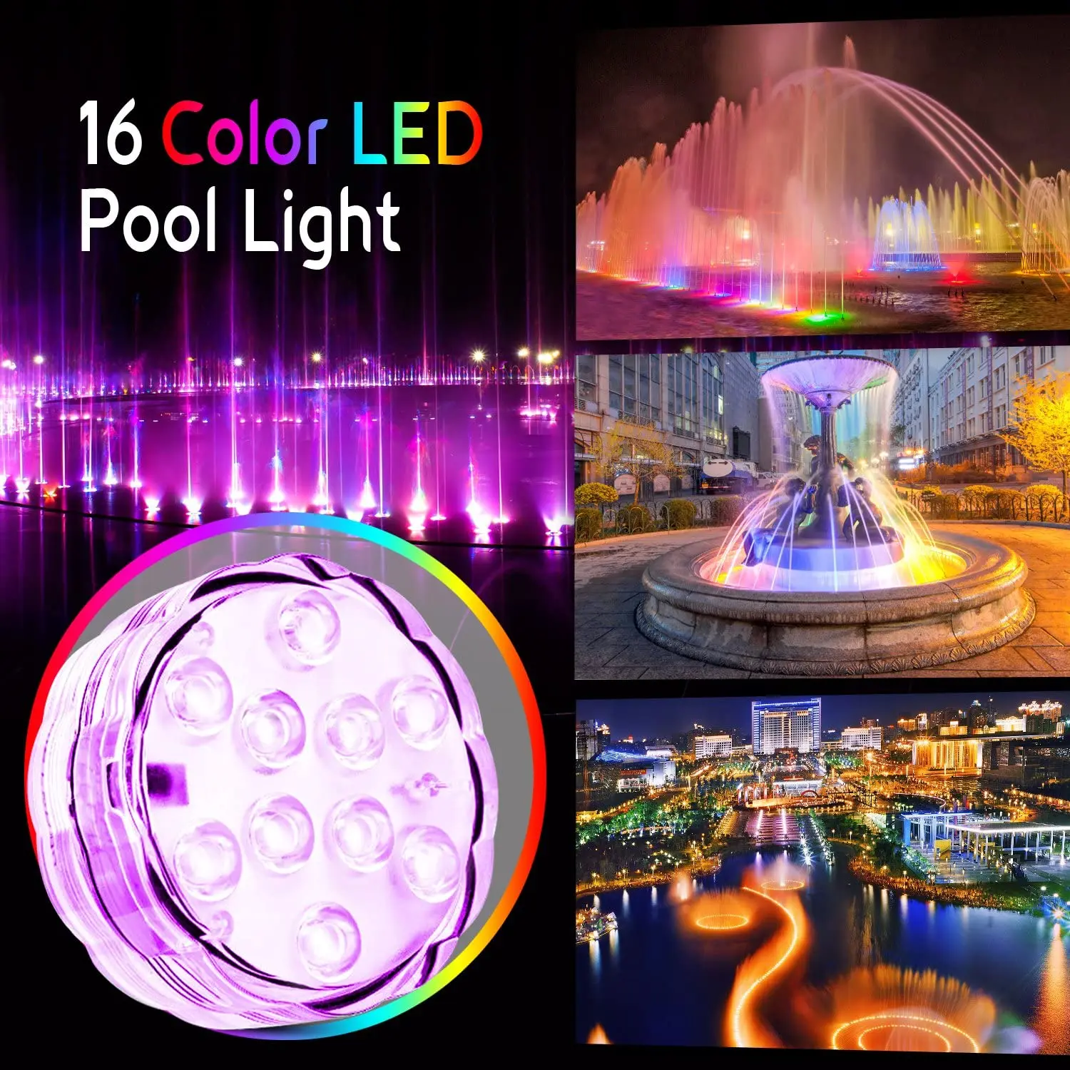 
13 Led Flashing Battery Powered Ip68 Water Proof Under Water Lamp Magnet Swimming Submersible Lights For Pool With Remote 