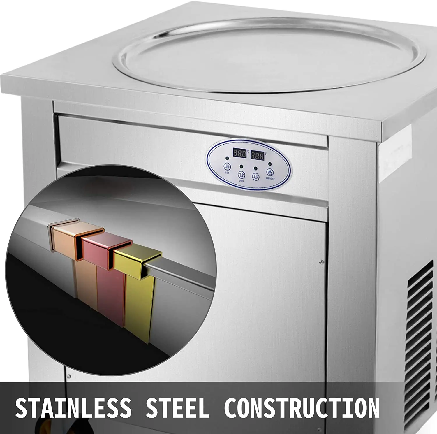 Commercial Ice Roll Maker, 1800W Stir-Fried Yogurt Cream Machine, Stir-Fried Ice Cream Roll Machine with 19.7-Inch Round Pan