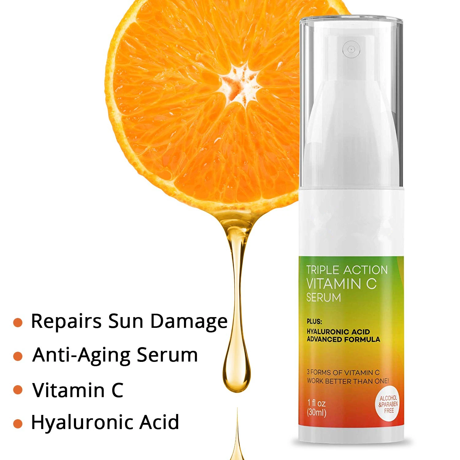 Private Label Vitamin C Face Serum | Dark Spot Corrector with Hyaluronic Acid | Triple Action Face Moisturizer