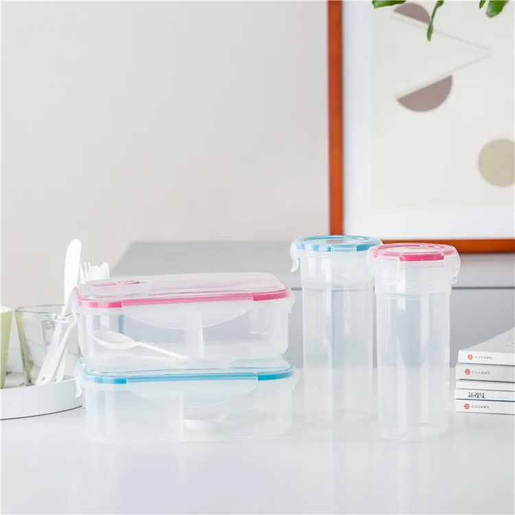 
Eco-friendly school children used transparent plastic tiffin food lunch box with water bottle 