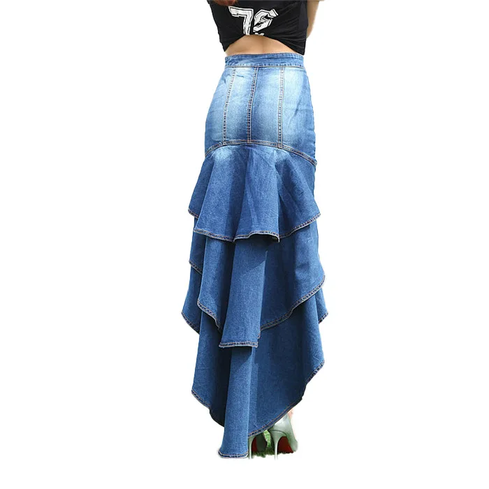 Lady Long Denim Skirt High Waist Gradient Tassel Jeans dresses Trumpet Cool Fish Tail Mermaid Bohemian Maxi Skirts
