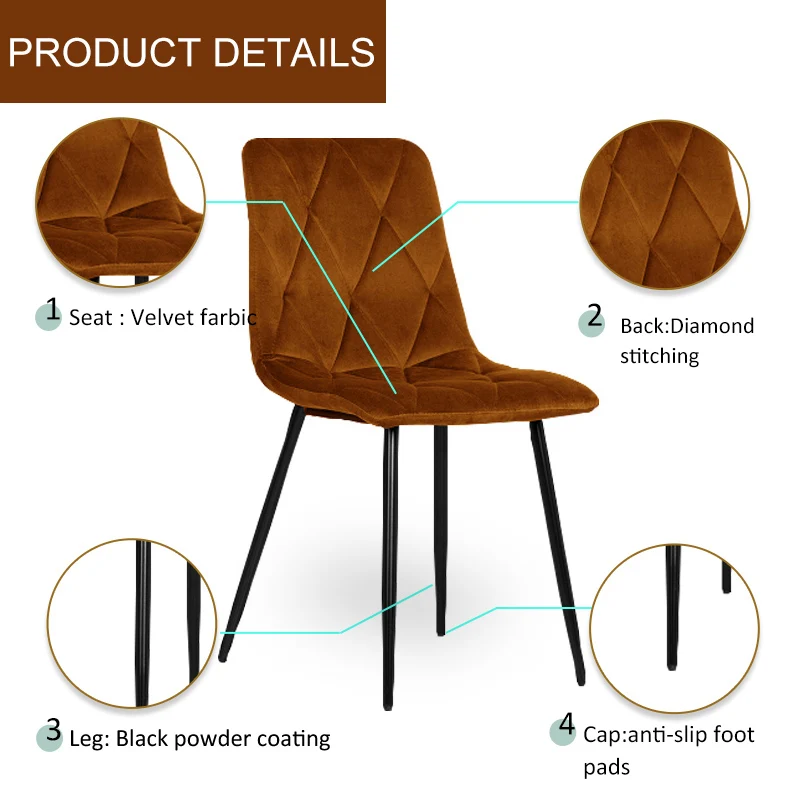 Sky Modern Classic Simple Upholstered nude loading KD Structure Velvet Dining Chair with  Black Legs