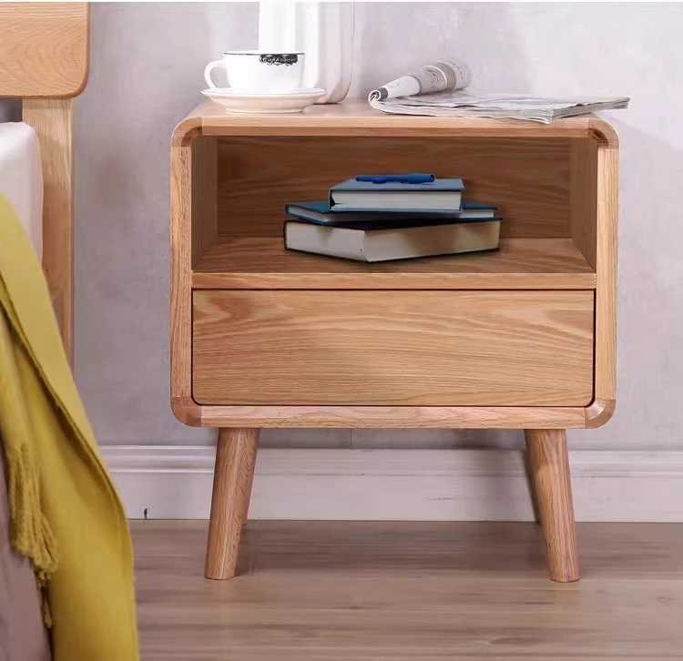 Modern Nordic Solid Wood Bedroom Furniture Bedside Table