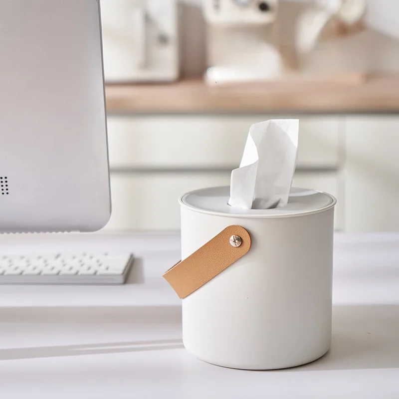 Роскошный креативный пластиковый портативный контейнер для хранения рулонной бумаги в скандинавском стиле для гостиной с кожаной ручкой