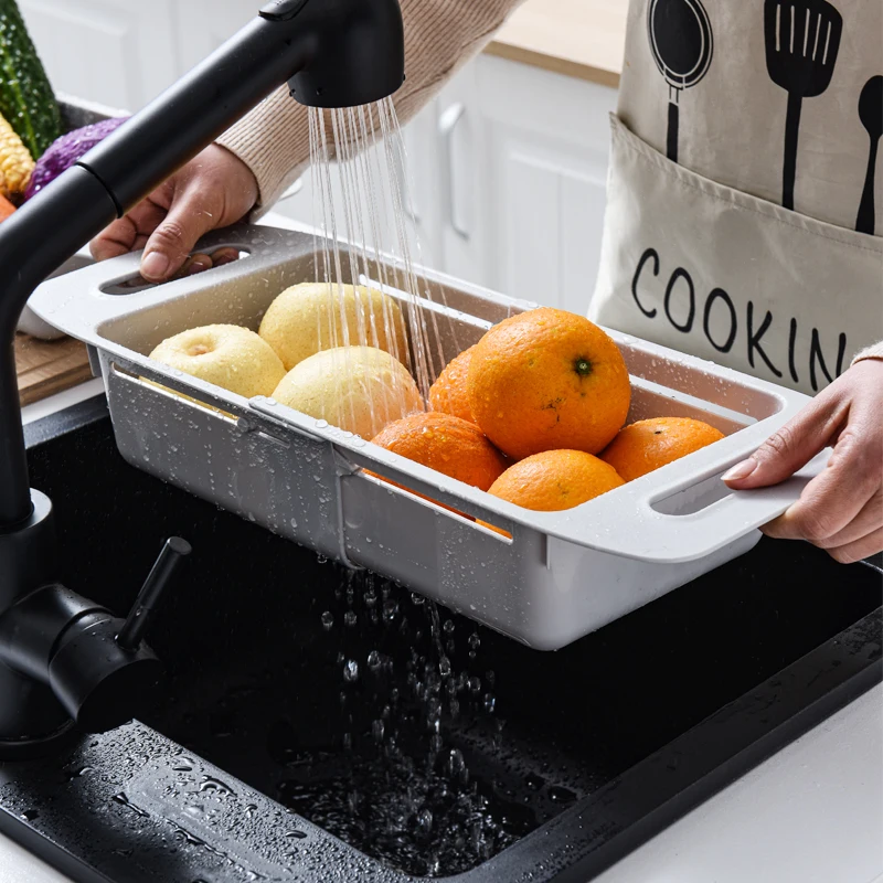 Kitchen multifunction plastic strainer vegetable Telescopic drain Basket