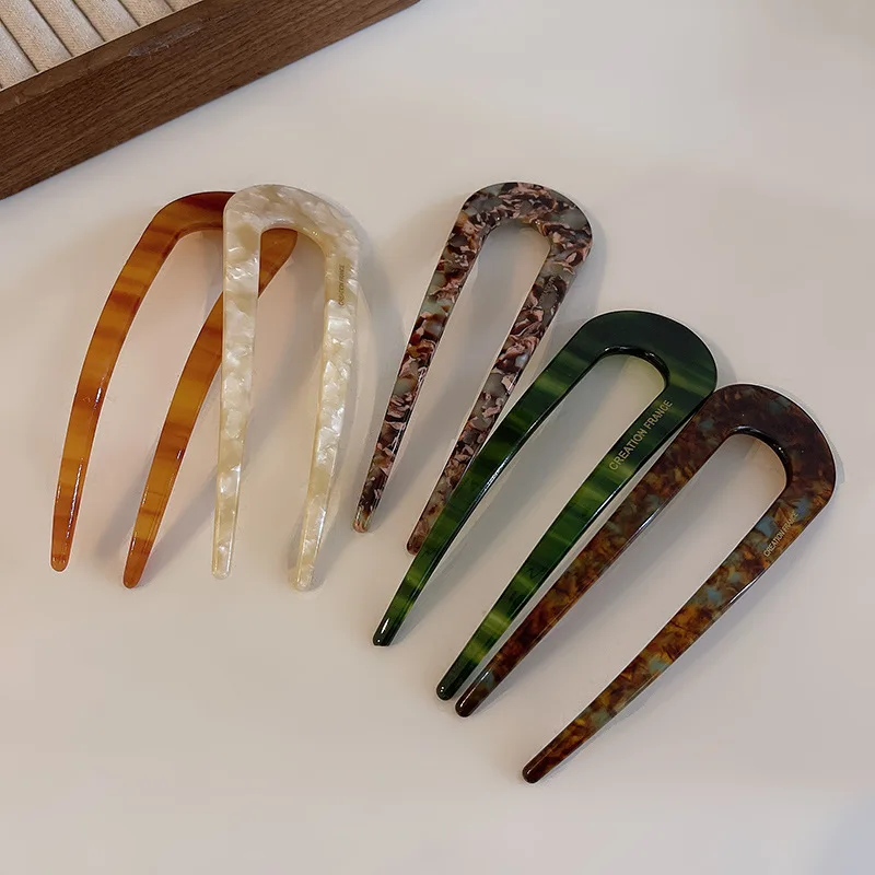 SongMay Wholesale 13.5cm Thickness Tortoiseshell Marble French Hair Pins Accessories Women Acetate U Shaped Hair Forks Sticks