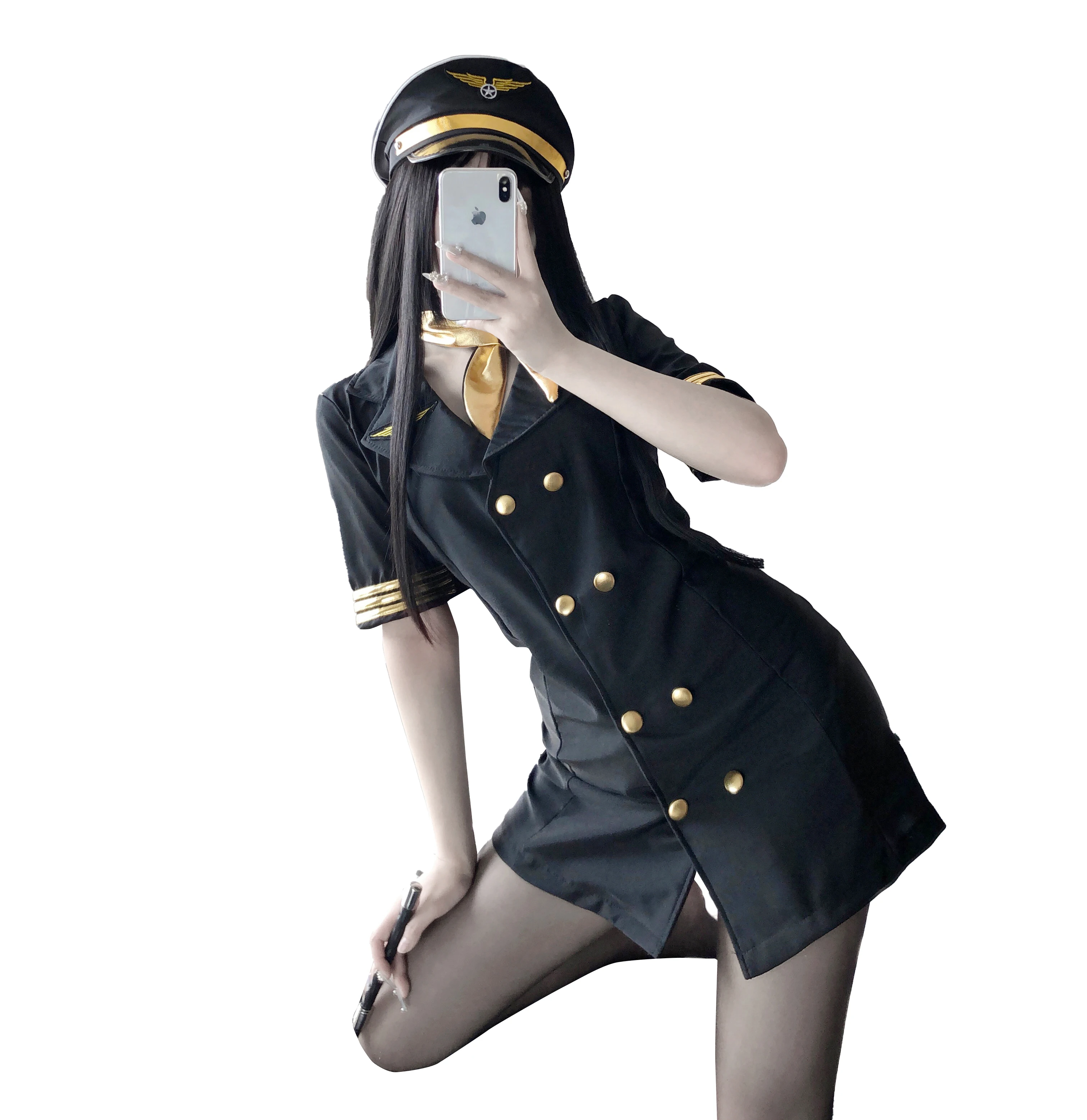 Sexy Role Play Passion Airline Stewardess Uniform Air Hostess Costumes With Silk Stockings Erotic Outfit Uniform Skirt