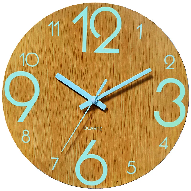 EMAF Custom DIY 12 inch fluorescence night light wall clock decorative wooden luminous wall clock silent movement wall clock