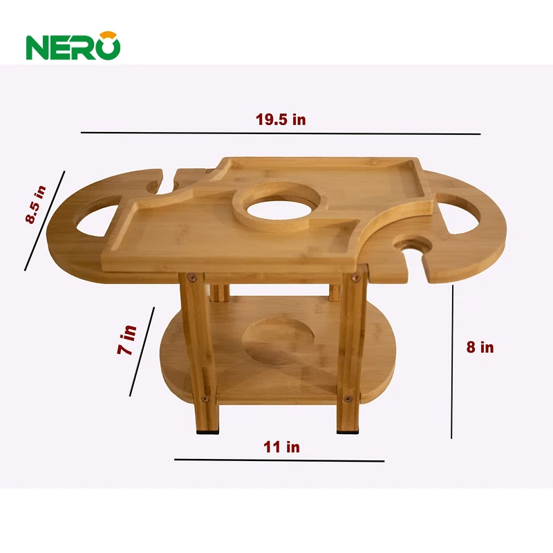 Outdoor food serving tray portable wiine table wood picnic wine table