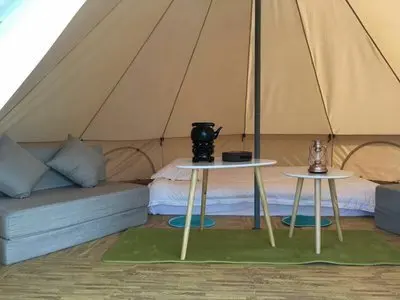 Camping Family Outdoor Water Drop Canvas Tents Glamping Luxury Hotel 5m Cotton Khaki Fabric Oxford Dome Glamping Tent