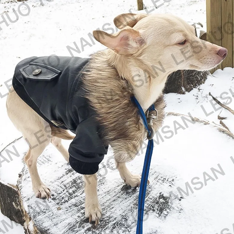 Winter Dog Coat Waterproof Dog Leather Jacket with Warm Inner Layer