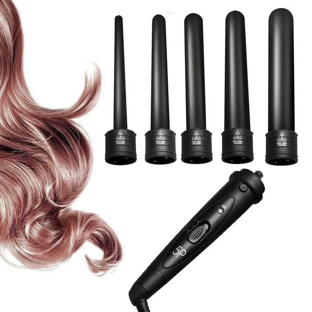 Hair Curling  Iron Wand Set  5 in 1 Electric LCD display Hair Curling  Dual Voltage Ceramic Barrels Hair Curler Newest Curling