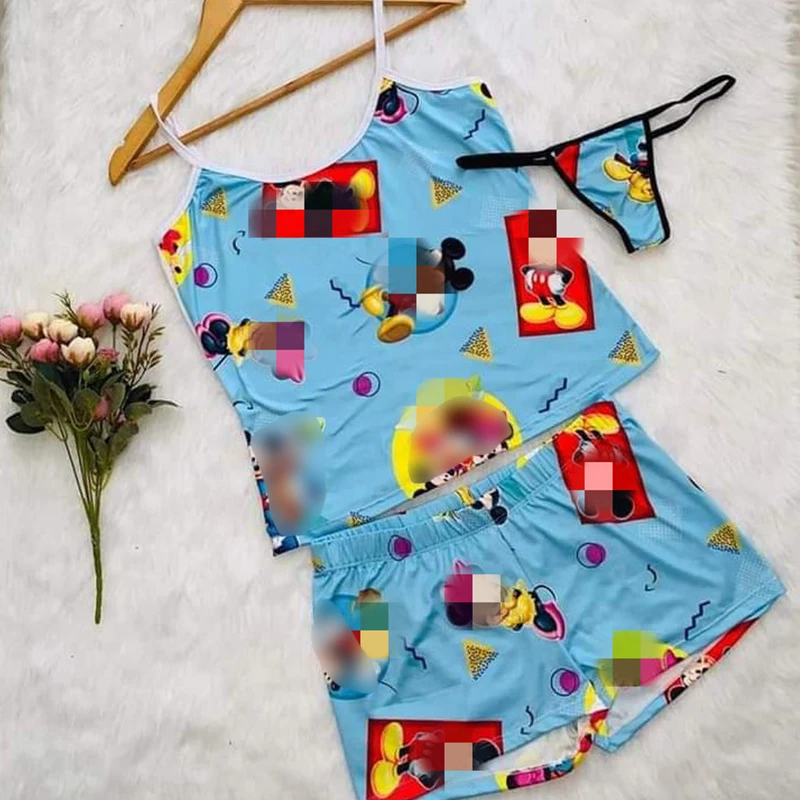 KKVVSS 1518 summer sleepwear series cartoon printed silk pajama femme two piece sets in summer cute and sexy nightwear