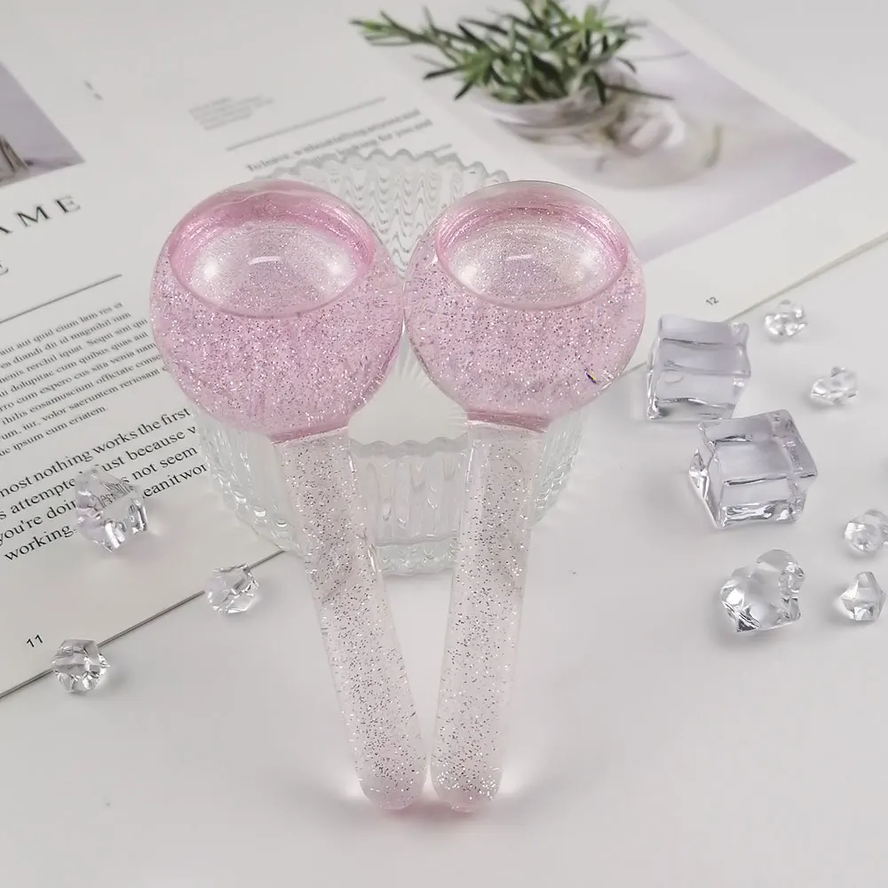 New product logo custom cold hot compress big facial massager tighten skin face ice globes with glitters